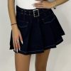 Minigonna Denim Plissé con Cintura (2)
