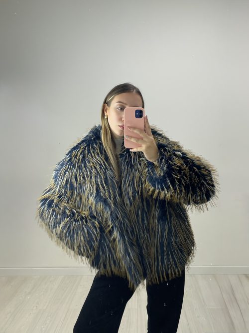 Eco-Pelliccia Shaggy Bicolor - Blu