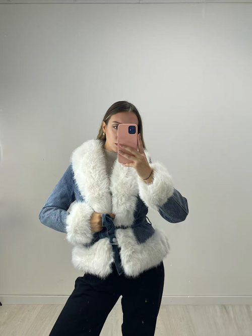 Giacca in Denim con Eco-Pelliccia - L