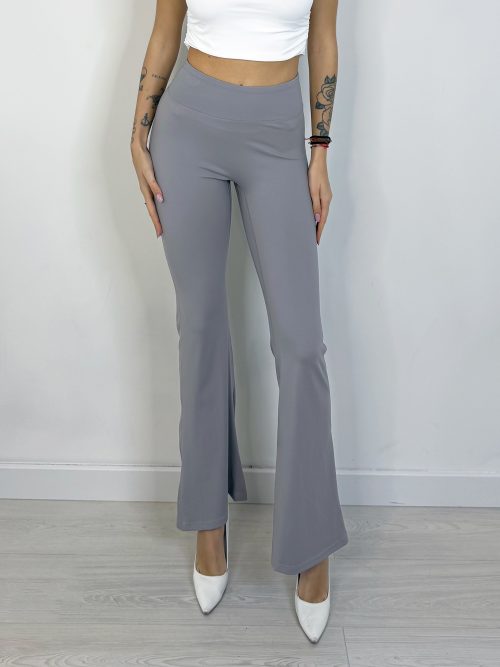 Pantaloni a Zampa Vita Alta - Grigio