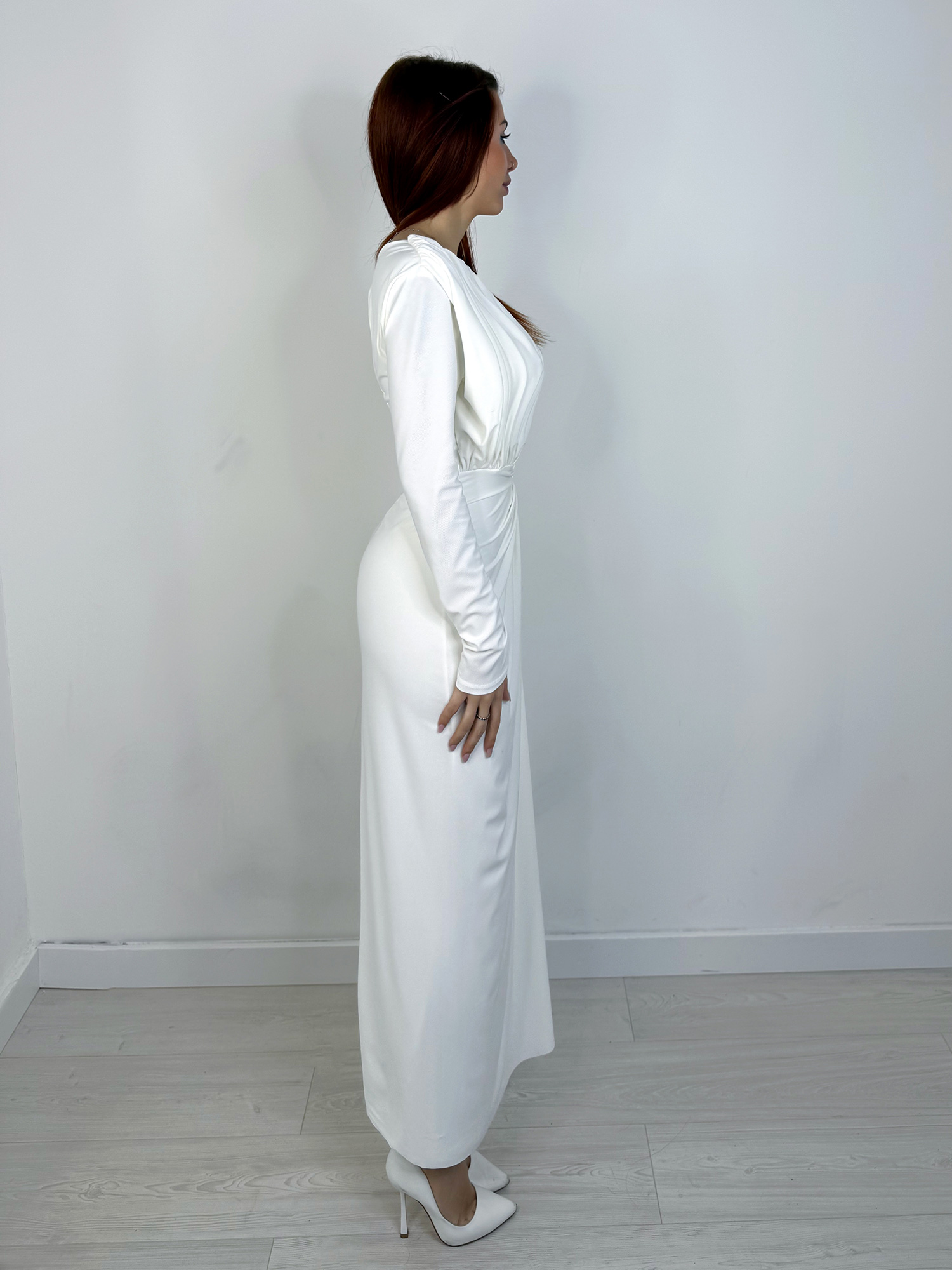 Abito Lungo Drappeggiato con Dettaglio Gioiello (4)