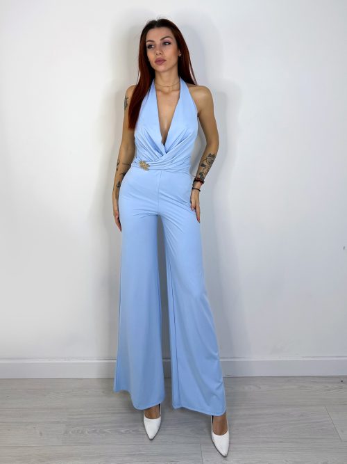 TUTA HALTER CON SCOLLO PROFONDO - Celeste